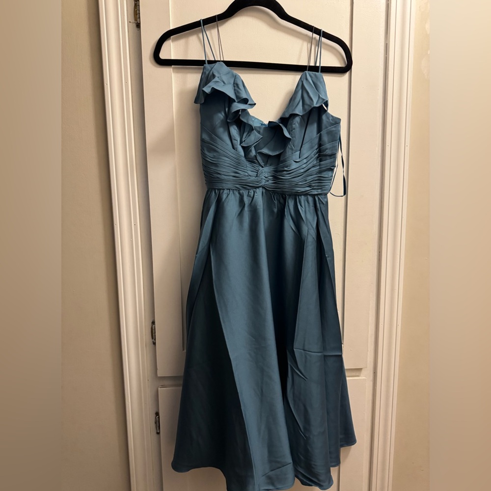 BHLDN Anthropologie Quilaree Silk Tide Blue Couplet Ruffle Dress